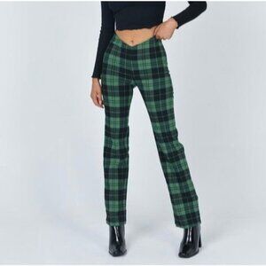 Princess Polly Green & Black Plaid High-Waisted Women's Pants Size 0